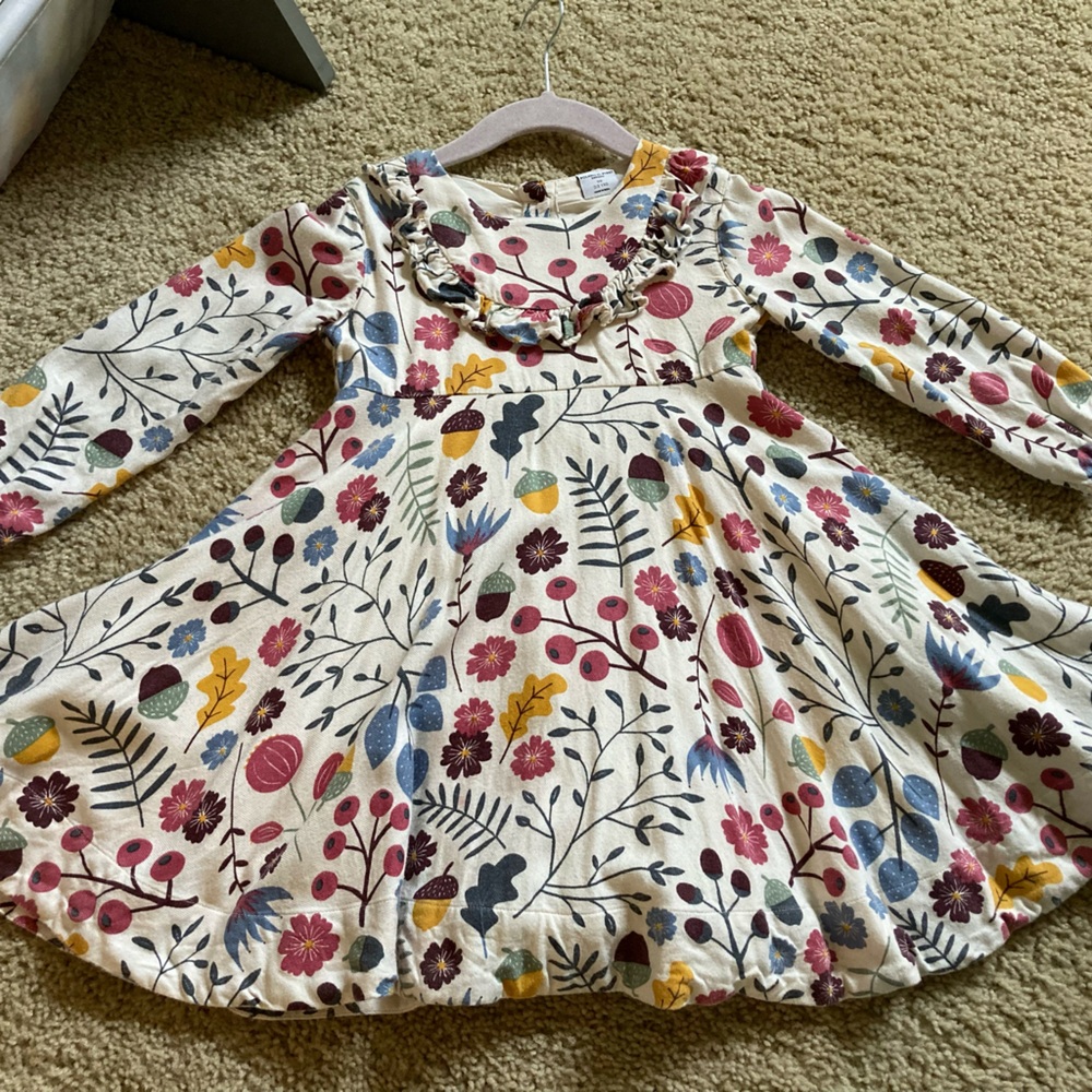 Polarn O. Pyret Cream Fit and Flare Dress with Bishop Sleeves